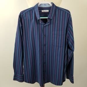 Tommy Bahama Blue Red Striped Men's Button Down Shirt Silk Blend Excellent XL